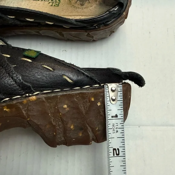 El Naturalista Black Leather Mary Jane Flats EU 38 White Stitch Comfort Shoes - Picture 8 of 10